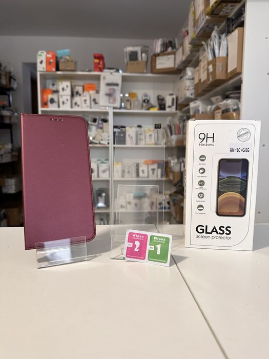 Etui z klapką zamykane bergundowe + SZKŁO do XIAOMI REDMI 15C 4G / 5G