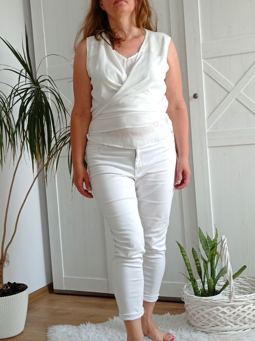 Elegancka kremowa wieczorowa bluzka 44 XXL tunika ecru wesele