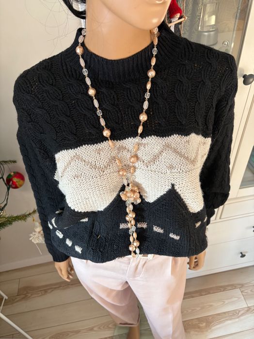 Ciepły wełniany sweter damski 42/XL warkocze wzory oversize