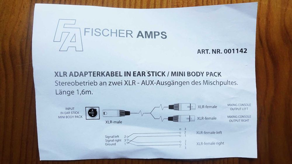 Cabo Fischer Amps Stereo XLR Adaptador Mesa Mistura Audio Profissional