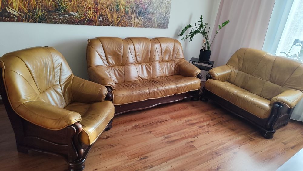 Komplet mebli skórzanych, wypoczynek 3 2 1