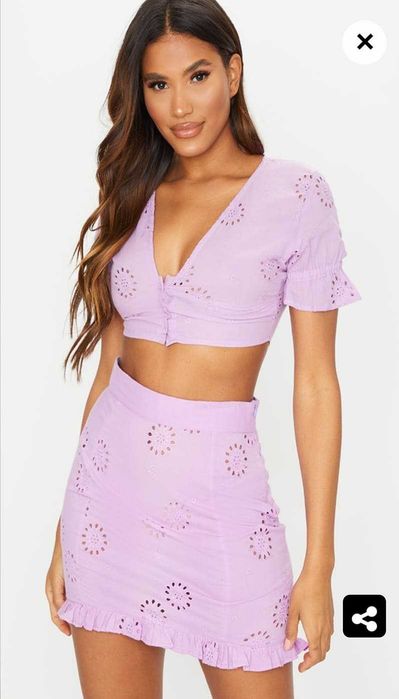 Сиреневый натуральный, ажурный топ на пуговичках prettylittlething