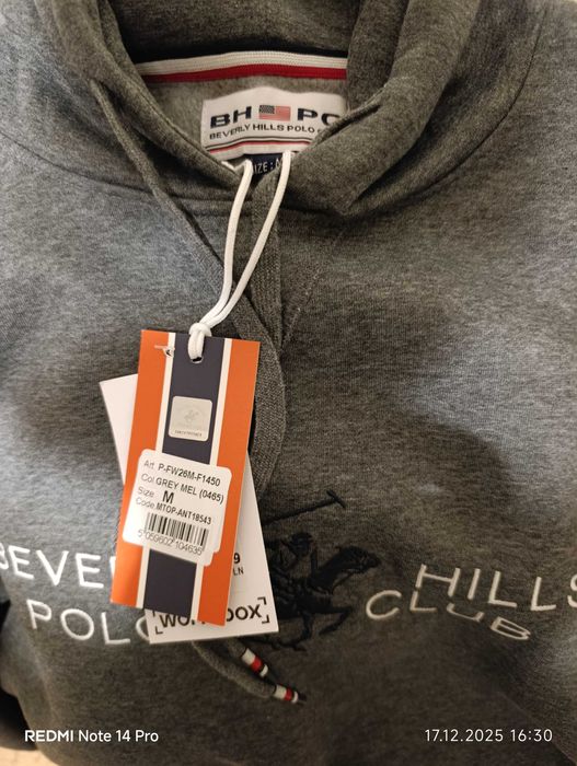 Nowa bluza Polo Club męska z kapturem szara.Polo club.