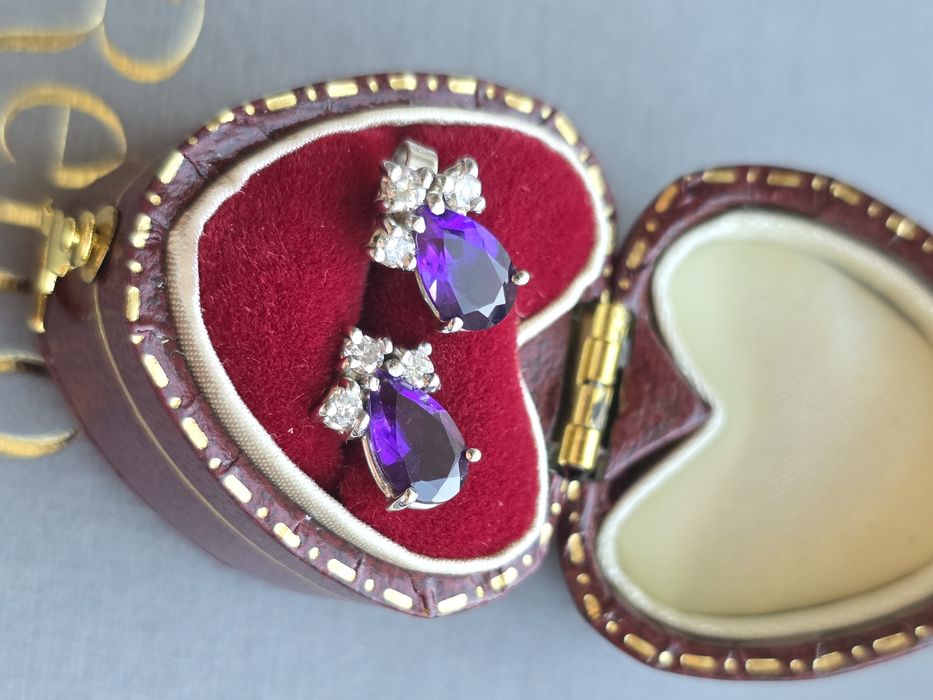 Kolczyki Ametyst Diamenty 0.2ct Złoto 585 WYCENA 3700