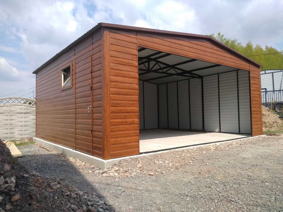 Garaż blaszany 2 stanowiska 6x6 dwuspad drewnopodobny PRODUCENT