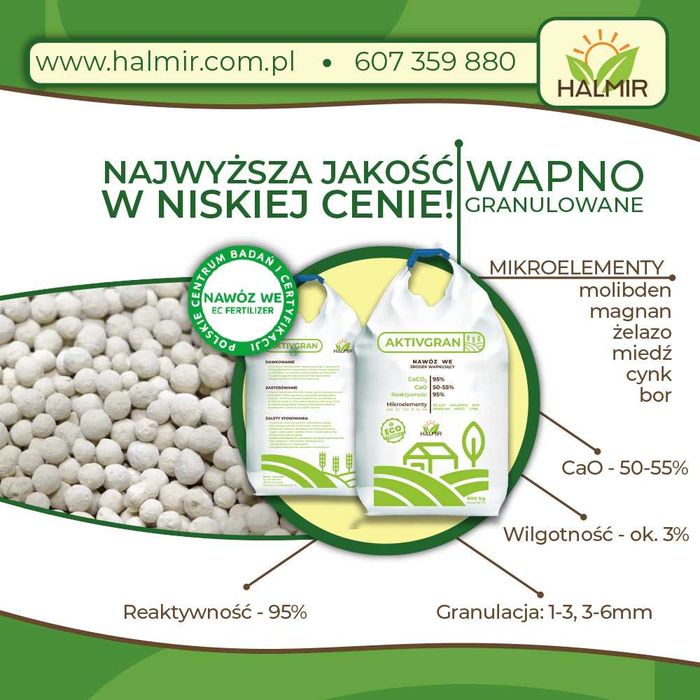 Wapno nawozowe granulowane kredowe / magnezowe WYSOKOREAKTYWNE