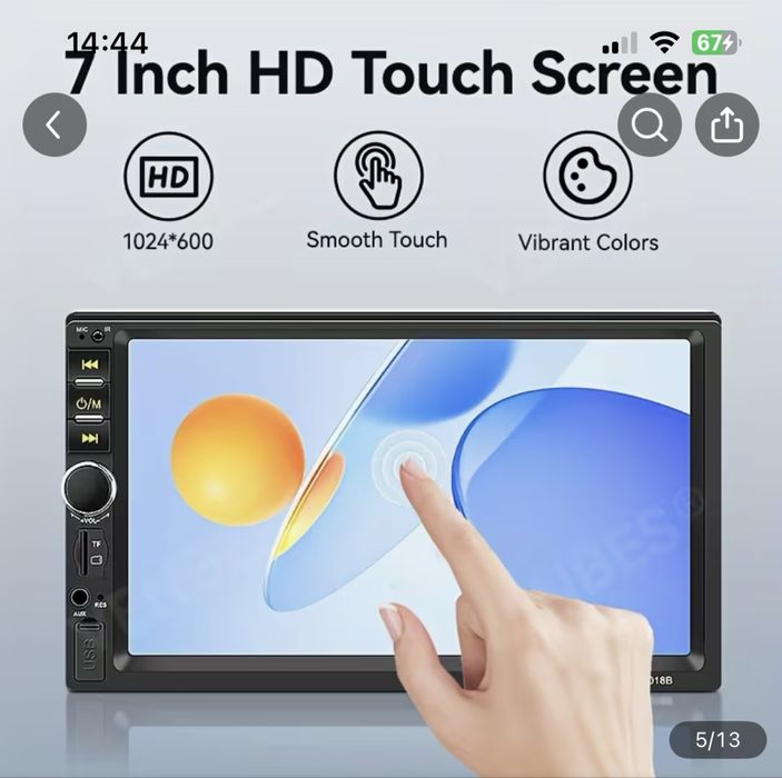 Автомагнітола 1din-великий екран, підтримка камери і смартфону - дешев