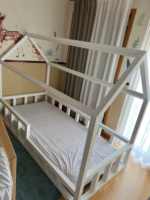 Cama criança Montessori madeira branca 200x90