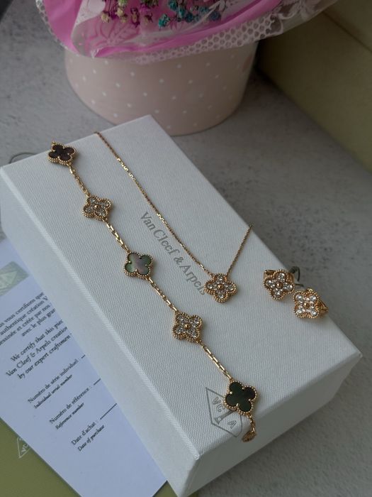 Сет в стилі Van cleef, набір ван кліф (сережки, підвіска, браслет)