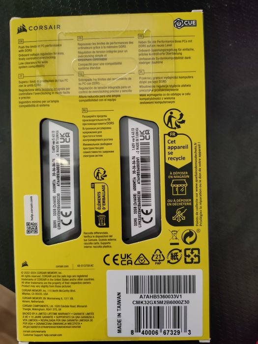 Corsair Vengeance RAM DDR5 32GB (2x16) 6000 Mhz CL30 NOWE, FAKTURA