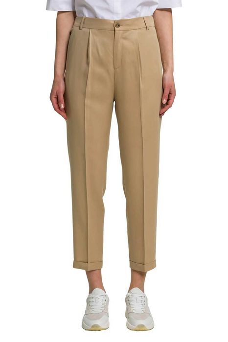 OPUS Spodnie Materiałowe Beżowe M Nogawka 3/4 Tencel
