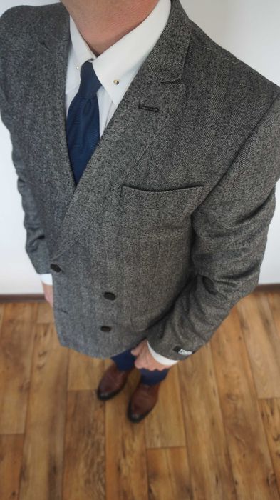 Marynarka dwurzędowa Karl Lagerfeld 48 Szary Grafit Jodełka Wełna