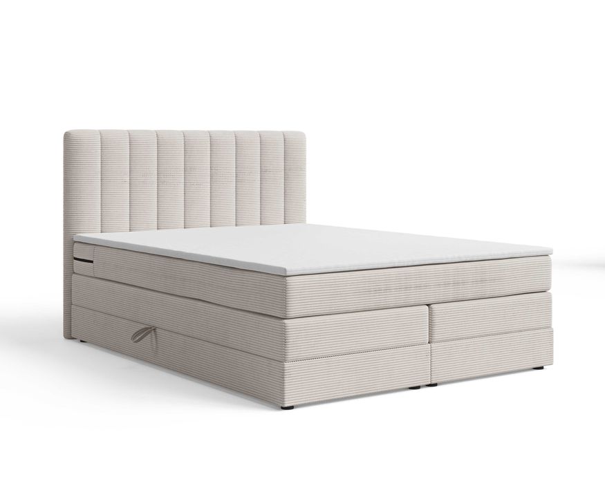 Łóżko kontynentalne tapicerowane PRESTO z materacami i pojemnikiem