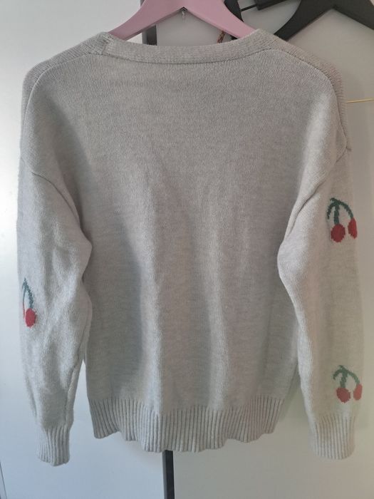 Sweterek sweter wiśnie czereśni owoce szary beż M L