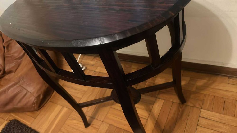 mesa de madeira oval antiga 67x45cm