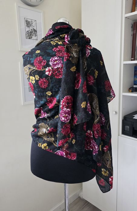 Miękki ciepły duży szal chusta wełna kwiaty zwierzęcy print shawl