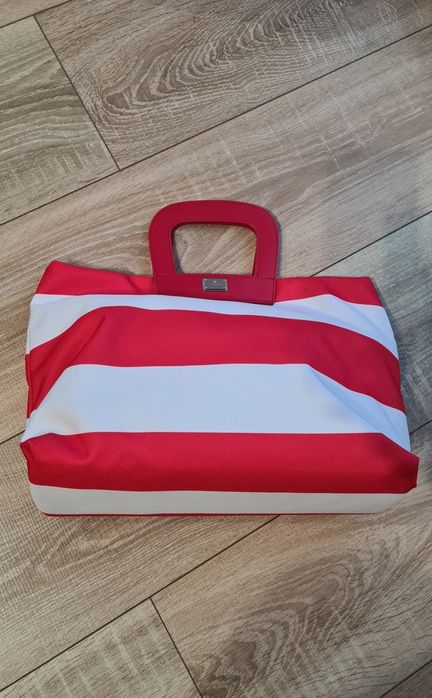 Torba do ręki lub na lunch śniadanie. Batycki.  W paski Biało Czerwona