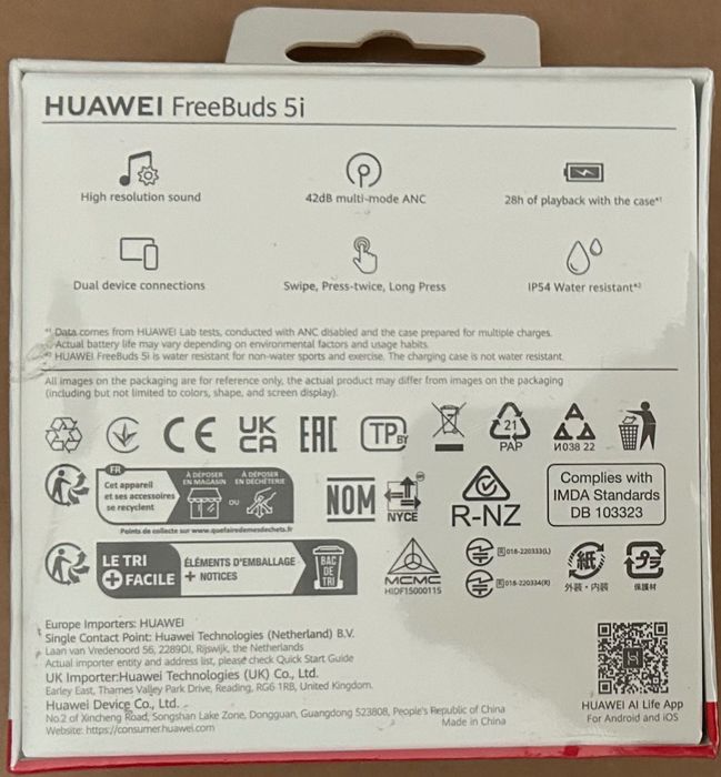 Auriculares Bluetooth Huawei FreeBuds 5i (branco)-novo,3 anos garantia