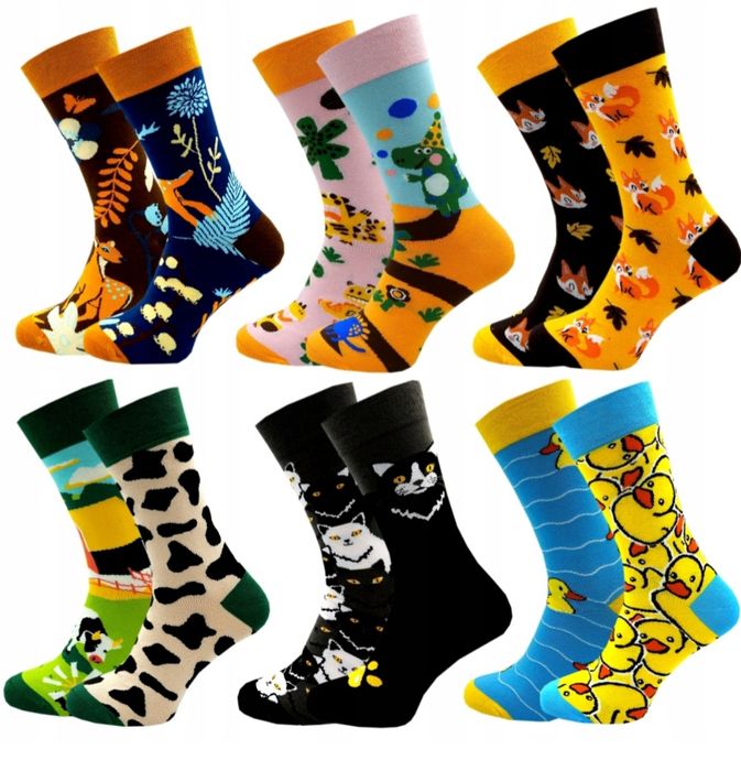 6 x skarpetki męskie nie do pary mix wzorów śmieszne skarpety 40-43