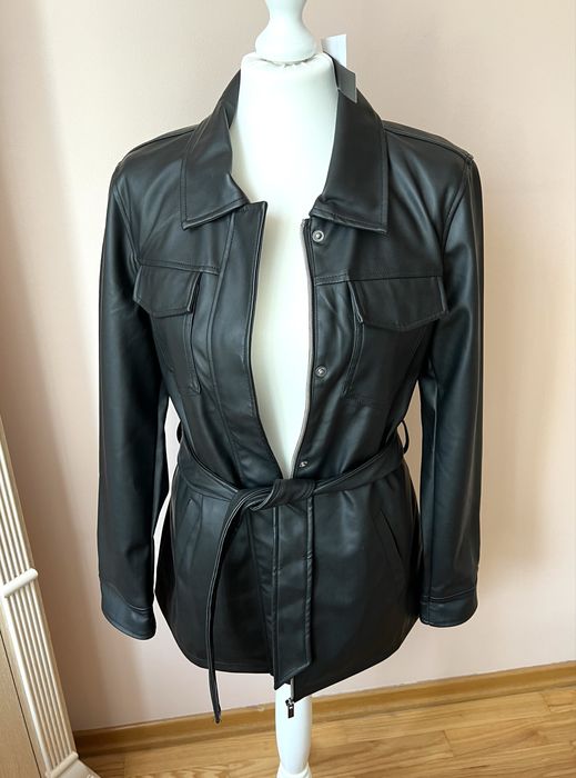 Kurtka skórzana długa na wiosne jesień vintage 90s płaszcz skórzany