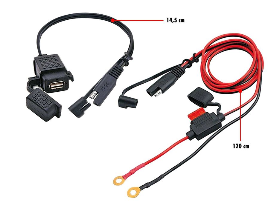 Carregador USB Universal 2.1A Motociclo Impermeável 1USB+Fusível+SAE