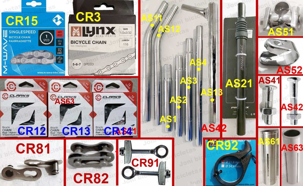 Pedais, pneus, bomba, selim, corrente, punhos e buzina de bicicleta