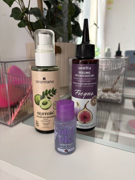 Zestaw do włosów olejek orientana, serum z brokatem i peeling