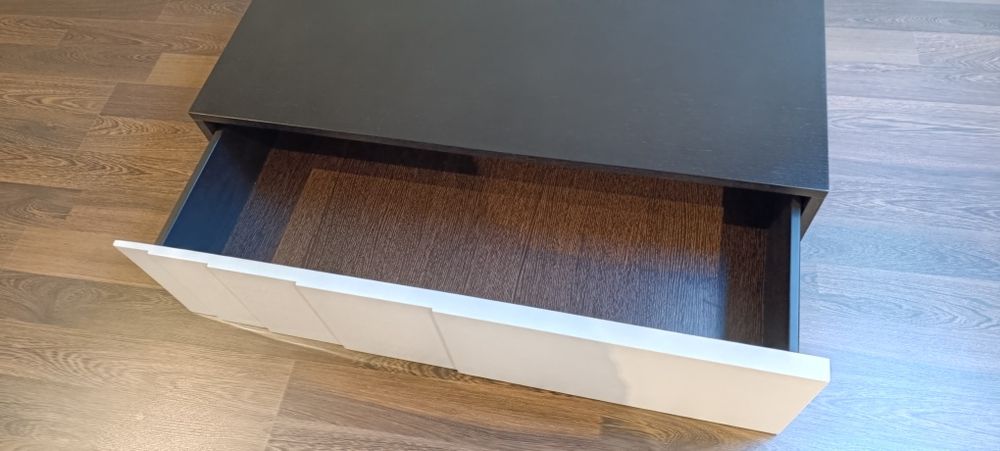 Móvel design Baixo Madeira Maciça c/ Gavetão (Multiusos) em preto wengue e branco