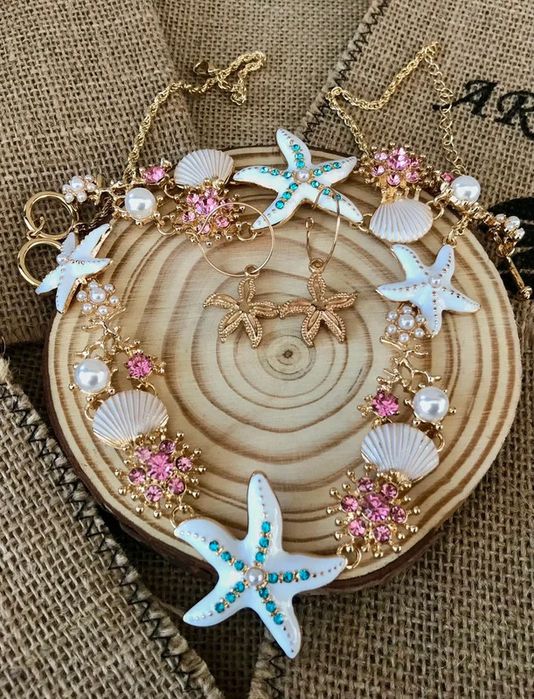 Zestaw biżuterii: naszyjnik, bransoletka i kolczyki styl morski