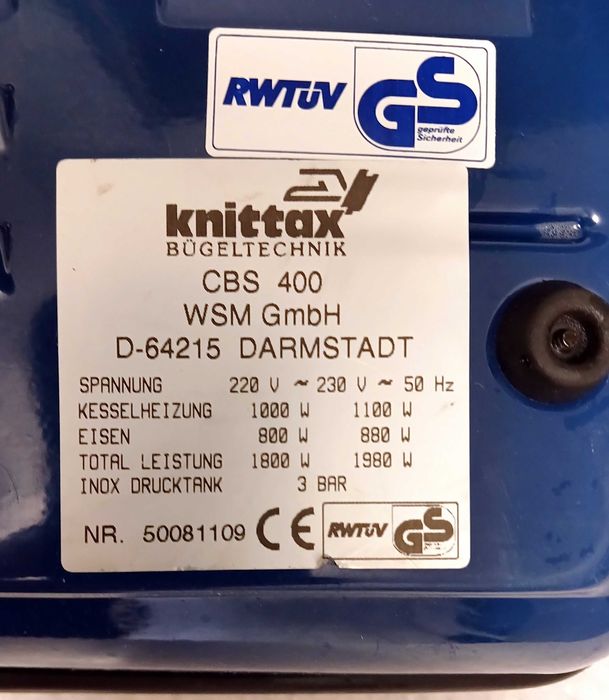 Knittax CBS 400 Промышленный Утюг с Парогенератором Германия