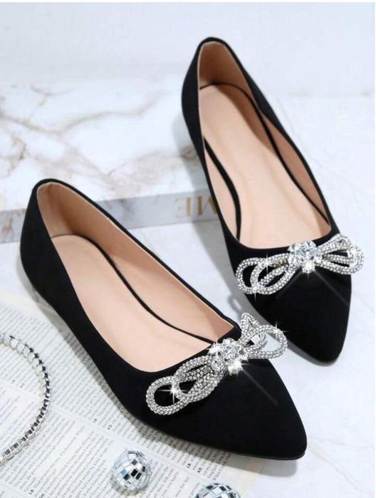 Жіночі балетки чорного кольору з блискучим бантом shein