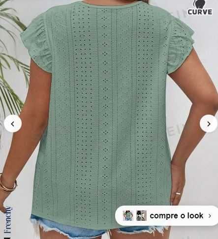 Blusa com Bordado De Ilhós Manga De Borboleta tamanho 1xl