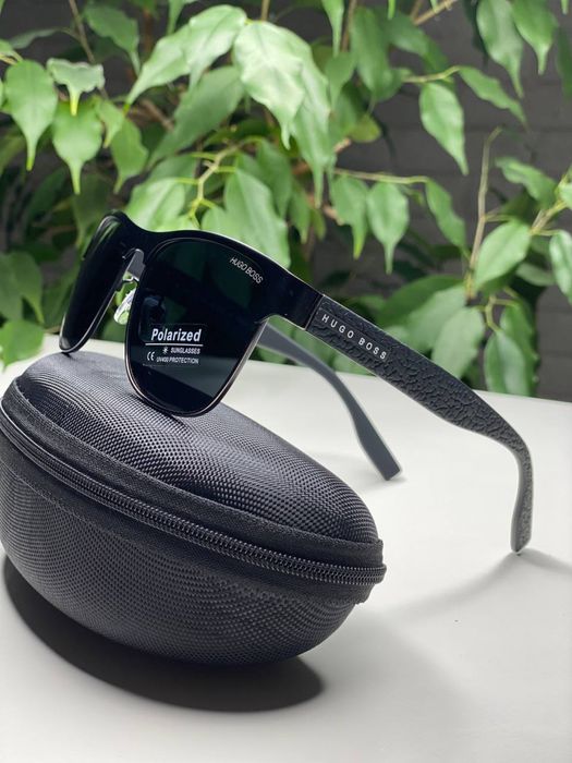 Сонцезахисні окуляри Hugo Boss чоловічі чорні матові Polarized UV400 окуляри для водіння від сонця поляризація зручні на кожен день