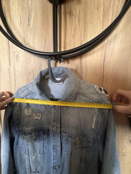 Katana kurtka jeansowa długa pasek jeans M L