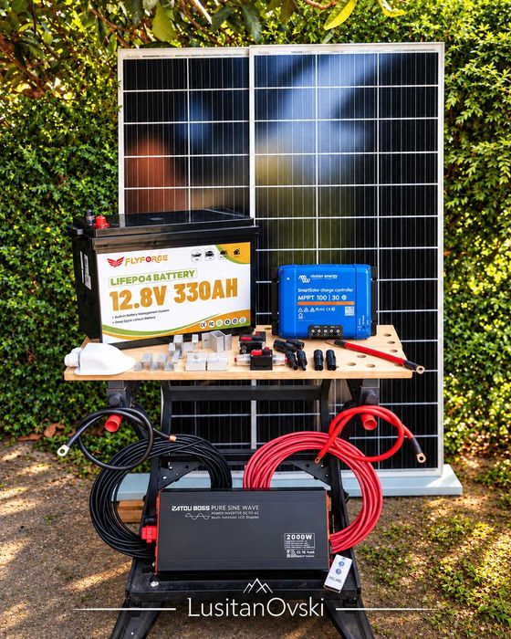 Kit Solar Básico Autocaravana 380W + 330Ah LiFePO4 — Instalação Incluída