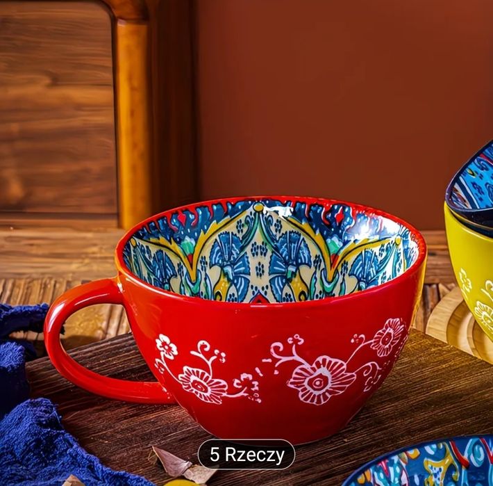 Kubek 4 sztuki, zestaw kubków ceramicznych w stylu bohemian