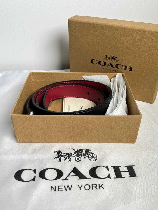 Ремень Coach Signature Buckle, 25 мм (серебро/черный/бордо)