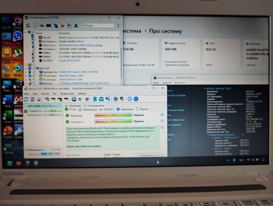 Toshiba C55,i5-3230M,SSD 240,ОП-16Гб, дві відеокарти