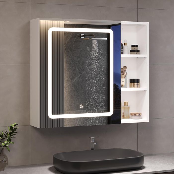 Biała szafka łazienkowa z lustrem 70x60cm z LED