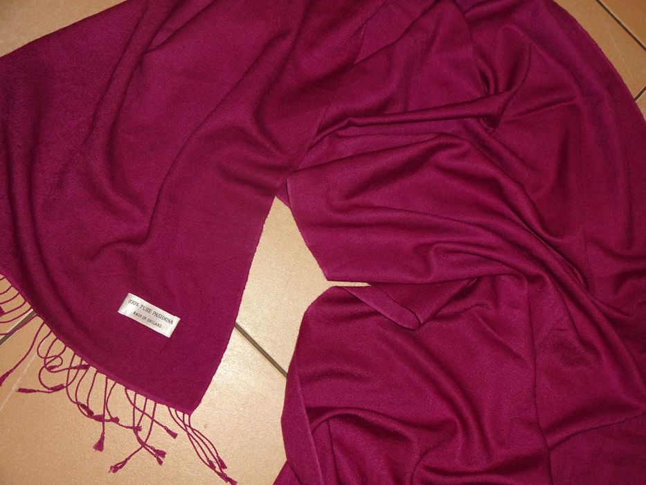 100% PURE PASHMINA made in England kaszmirowy duży szal szalik