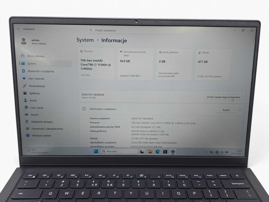 Dell Vostro 14 5410 I7-11390H 16GB 512GB Geforce MX450