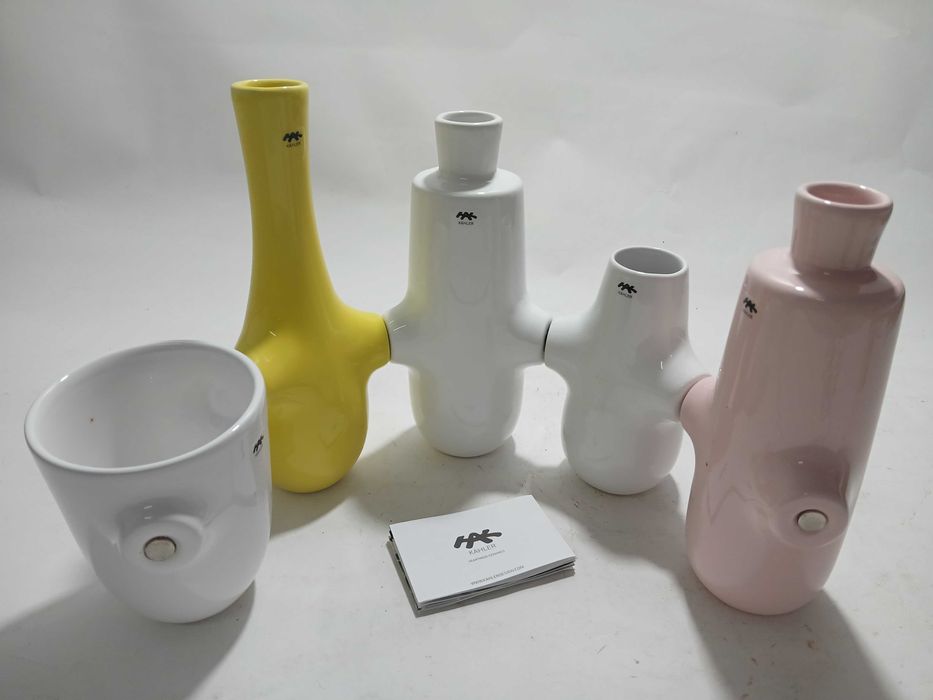 Conjunto 5 castiçais / vasos - KAHLER FIDUCIA - Novo na caixa