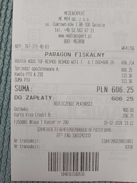 Router asus tuf BE 9400 na gwarancji