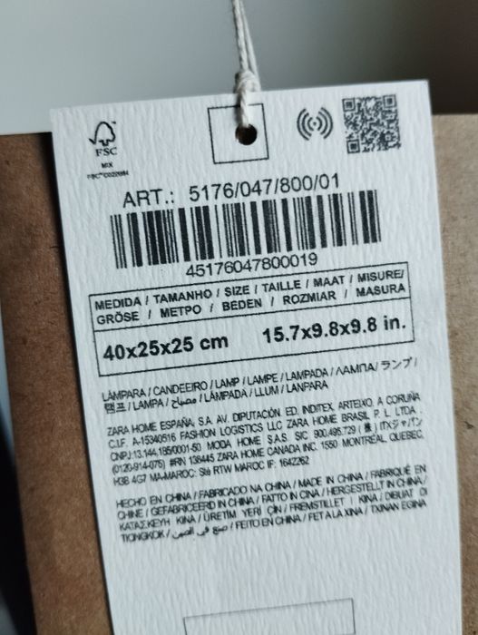 Zara Home Candeeiro Preto Metal 60s Grande Novo