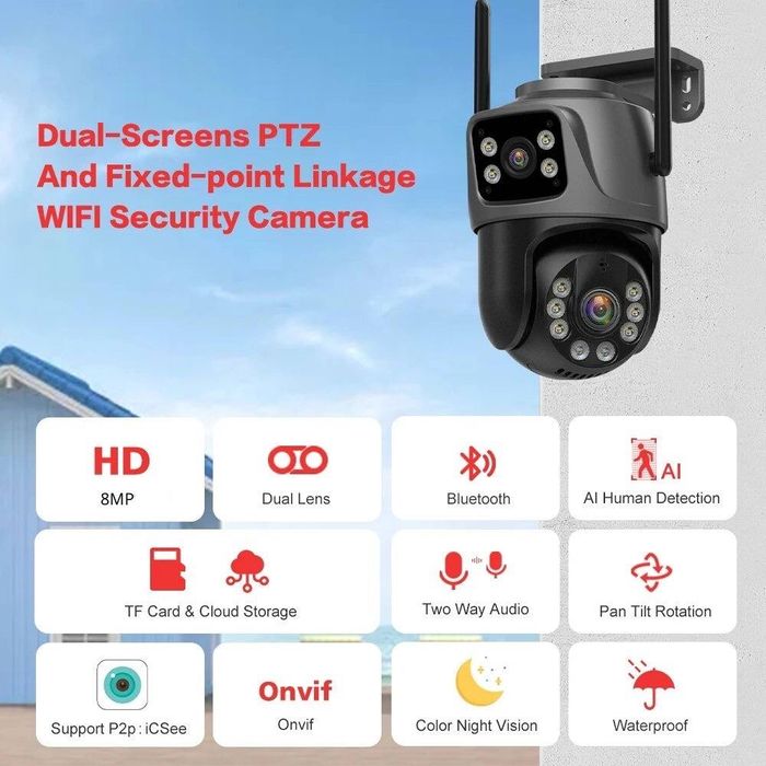 Boavision 8МП, двойная уличная WiFi камера видеонаблюдения +карта 64gb