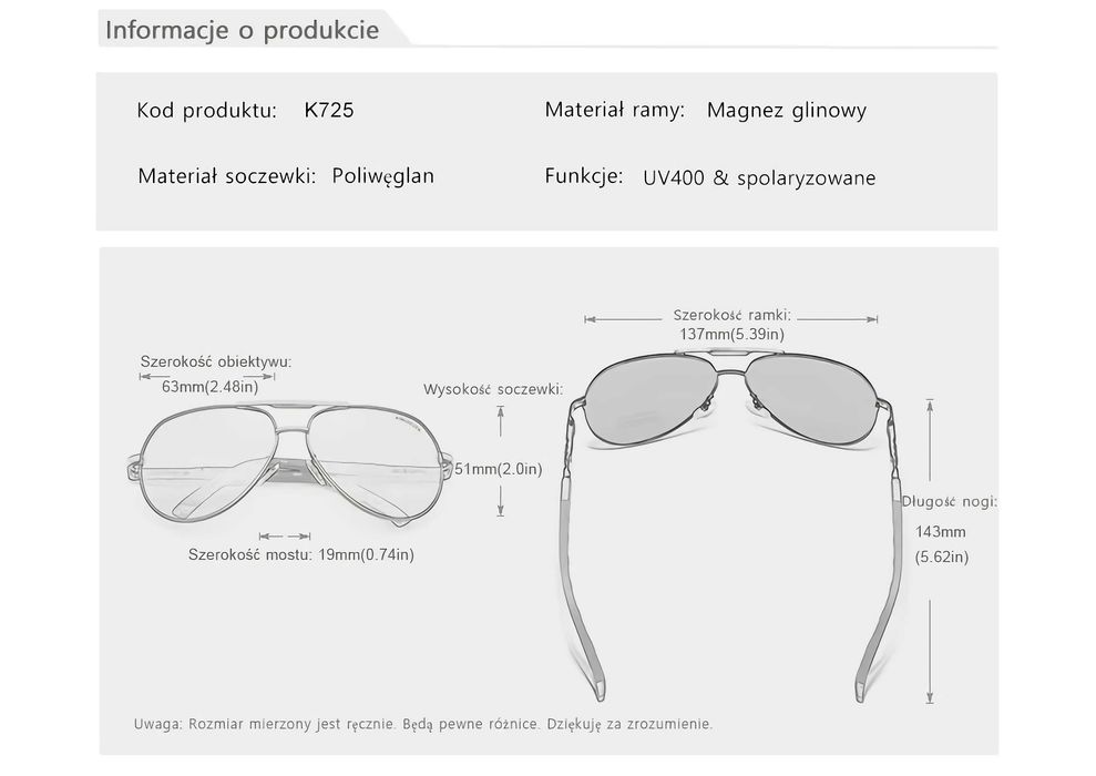 Okulary przeciwsłoneczne Polaryzacyjne HD Aviator. Sportowe. Pilotki.