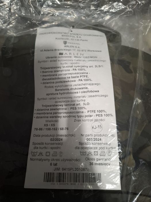 Ubranie Ochronne wzór 128Z/MON goreteks gore-tex roz. XS/XS kurtka spodnie bluza.