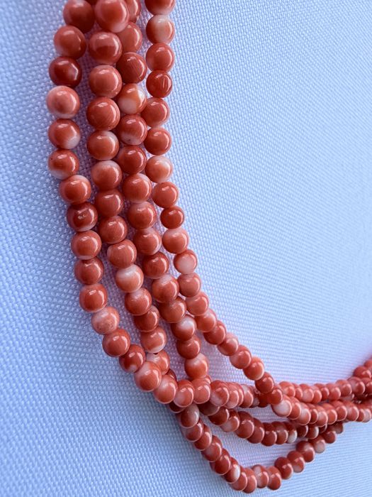 Намисто з натурального корала Momo, 5 рядів, застібка золото 14K