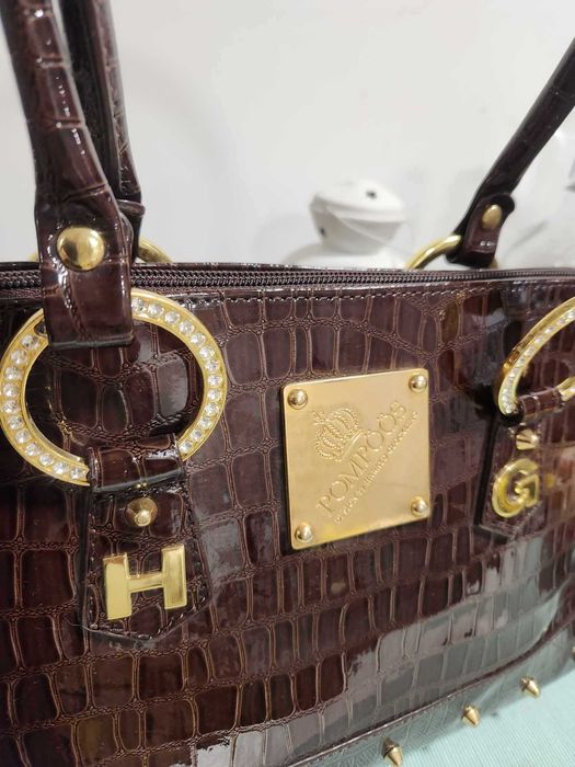 nowa torba torebka POMPOOS o wym. 37x22 cm złote cekiny diamenty