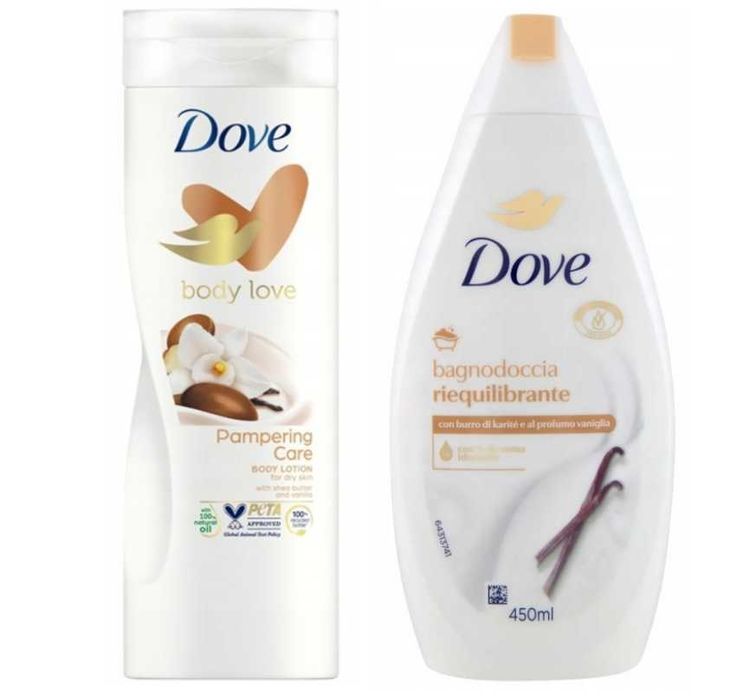 Zestaw Dove Masło Shea & Wanilia, płyn do kąpieli + balsam do ciała